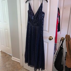 Navy V-Neck Sequin Midi Dress Sz 12 (8)